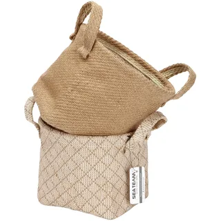 Sea Team Aufbewahrungskörbe Organizer Box Bins aus Jute und Baumwollleinen Faltbar mit Griff Dekorativ für Toilettenartikel Schreibwaren Kleinigkeiten Spielzeug Jewerly Farbe Beige 14 * 17 * 16CM 2PCS