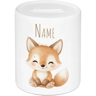 GRAZDesign Personalisierte Spardose Fuchs mit Namen - Geschenk zur Taufe, Weihnachten, Geburtstag Boho-Tier-Design