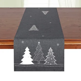 Tischläufer DELINDO LIFESTYLE "Tannenbaum" Gr. 1, grau (anthrazit), B:40cm L:140cm, Polyester, Tischdecken, Tischläufer, Glattes Gewebe, bestickt