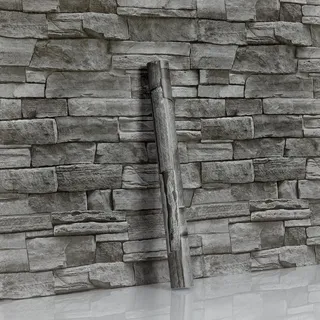Hode Selbstklebende Tapete Steinoptik Selbstklebende Folie Ziegel für Küche | 44X1000cm Klebefolie Möbel Steintapete Grau Möbelfolie Backstein Wandtapete für Wohnzimmer Schlafzimmer Wand Stein Dekorative