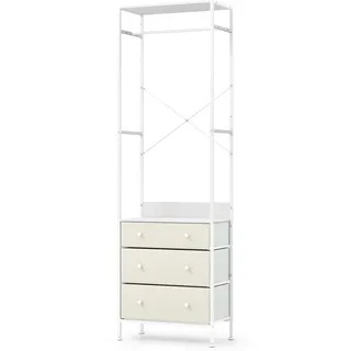 FANTASK Kleiderständer, Freistehender Garderobenständer mit 3 Schubladen, Hängestange & Ablagefächern, offener Garderobe für Flur & Schlafzimmer, 55 x 28 x 176 cm (weiß)