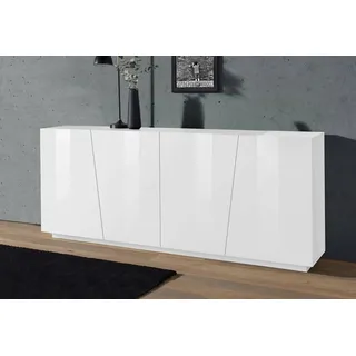 Dmora - Kommode Oscar, 4-türiges Küchen-Sideboard, Wohnzimmer-Buffet, 100 % Made in Italy, 200 x 43 x 86 cm, glänzendes Weiß,