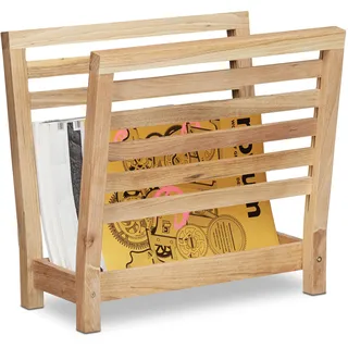 Relaxdays Zeitungsständer Walnuss, Ablage, Zeitungshalter, Zeitschriftenhalter, HxBxT: 38,5 x 26,5 x 40 cm, Holz, natur