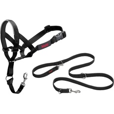 Halti Kopfhalsband und Trainingsleine Kombi-Pack, stoppt das Ziehen des Hundes auf Spaziergängen, beinhaltet Kopfhalsband Größe 4 und doppelendige Leine, schwarz