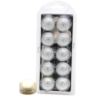 Dekohelden24 10er Set Kunststoff LED-Licht mit 3 Dioden, zum drehen. Wasserfest, Warmweiß, Maße L/B/H: 3 x 3 x 2,5 cm.