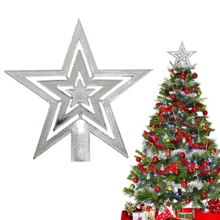 Glitzer Weihnachtsbaumspitze Stern,Weihnachtsbaum Stern Topper,20 cm Christbaumspitze,Christbaumspitze Baumspitze für Festliche Weihnachten zu Hause Weihnachtsbaum Deko,Silber