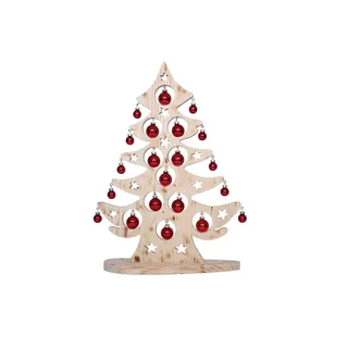 Salilio Tannenbaum Deko Holz Weihnachtsbaum - Im Set mit 21 roten Christbaumkugeln, 50cm hoch 40cm breit