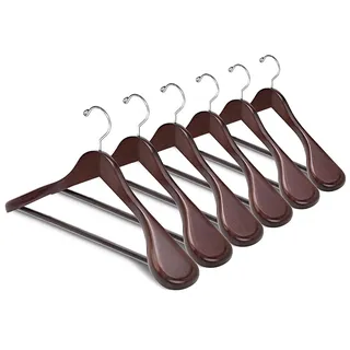 Amber Home 10 Stück 44,5cm Retro Kleiderbügel aus Holz mit Breite Schultern(5.8cm), Robust und Glänzend Antik Braun Aufhänger mit Runde Stange für Anzug Jacke Mantel Hemd Hose