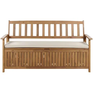 Beliani Gartenbank 3-Sitzer Heller Holzfarbton Sovana , Hellbraun, Beige, Grau , 160x91x60 cm , Gartenmöbel, Gartenbänke