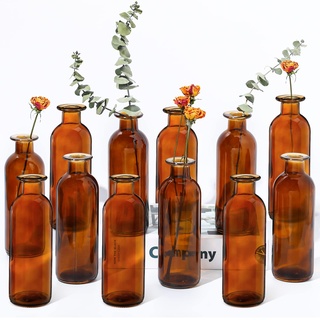 Patelai Braun Glasvase Knospenvasen für Hochzeit Tischdekoration Apothekergläser Deko Antike Hohe Klasse Blumenvase für Mittelstück Blumensträuße Heim Hochzeit Braut Dusche, 6,3 x 2,2 Zoll (12 Stück)