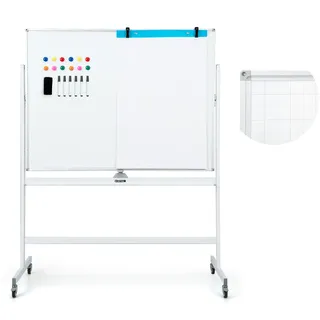 FANTASK Doppelseitiges mobiles Whiteboard, 120 x 90 cm, Trocken abwischbares magnetisches Whiteboard mit Gittermuster, Rollen, Ständer und Stiftablage, inkl. Zubehör für Büro, Zuhause (Weiß)