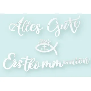 LowCarbonLife Erstkommunion Girlande „Alles Gute zur Erstkommunion mit Fisch-Motiven – Glitzer Hängedeko Banner Silber 1,6 m – Kommunionsdeko Erstkommunion Deko für Jungen & Mädchen (Silber A)