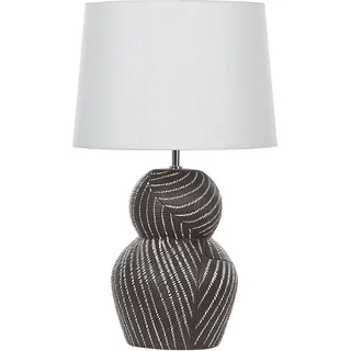 BELIANI Tischlampe mit Keramikfuß Schwarz 63 cm Streifenmuster Kabel mit Schalter Lampenschirm aus Baumwolle / Jute in Weiß Wohnzimmer Schlafzimmer - Schwarz, Weiß