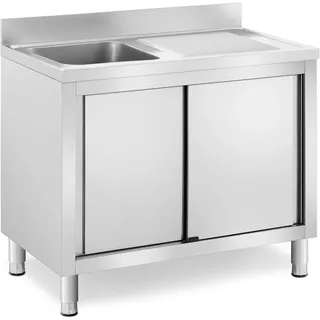 Royal Catering Spültisch mit Unterschrank, Schiebetüren und Aufkantung 100 x 60 x 95 cm 1 Becken (30 x 40 x 24 cm) Edelstahl Spülenschrank Spülenunterschrank Spülschrank