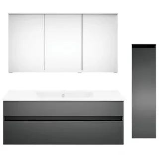 Puris Badezimmer , Grau, Dunkelgrau , Holzwerkstoff , 2 Schubladen , 150 cm , Made in Germany , hängend , Badezimmer, Badmöbelsets & Badmöbelserien, Badmöbel-Sets