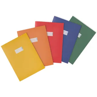 Herma 20229 Heftumschläge A4, Papier Sortiment, 5 Stück, Hefthüllen mit Beschriftungsfeld aus extrem kräftigen Papier & satten Farben, Heftschoner Set für Schulhefte, farbig