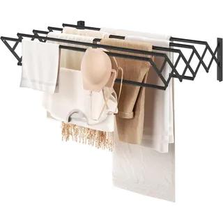 YOUDENOVA Wäscheständer Wandmontage, Wäschetrockner Wand ausziehbar mit 7 Stangen, platzsparender Trockenständer für Waschraum, Handtuchhalter aus Metall für Bad, (42-80) x 59 x 19cm, schwarz