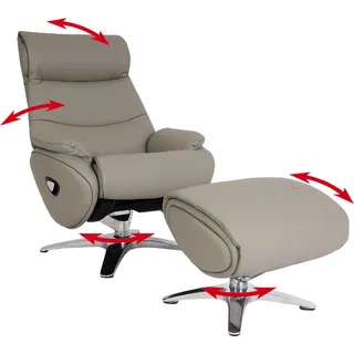 Relaxsessel mit Hocker HWC-K98, Fernsehsessel Sessel, Liegefunktion drehbar, Metall Echtleder/Kunstleder grau - Grau
