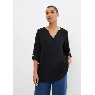 Tunika BONPRIX "Tunikabluse aus softer Viskose", Damen, Gr. 52, schwarz, Obermaterial: 100% Viskose, regular fit, Tuniken Tunika, Casual Stil, Regular Fit, mit Rundsaum, mit Knopfleiste