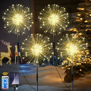 Joycome Gartendeko Solarleuchten für Außen, 4 x 120 LED Solarlichter Pusteblume, 8 Modi Solarstecker Gartenbeleuchtung Wetterfest Solarlampen Feuerwerk für Garten Balkon Terrasse Blumenkästen Deko