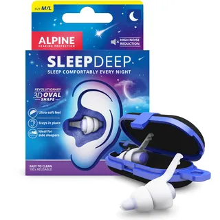 Alpine SleepDeep - Ohrstöpsel zum Schlafen und für Konzentration - 27dB - Neue 3D-Ovalform Ohrenstöpsel und weicher, geräuschdämpfender Kern für maximalem Komfort und Dämpfung - Größe M/L