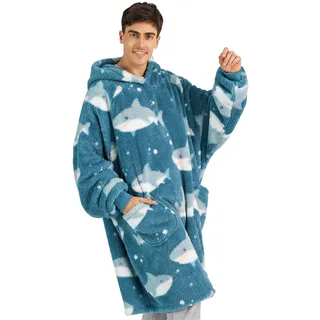 BEDSURE Hoodie Decke mit Ärmeln - Kuschelpullover als Geschenke für Frauen - Übergroßer Tragbare Decke Kuscheldecke mit Ärmeln Weihnachtsgeschenke für Frauen Damen Herren Freund, Hai Printed 107x90