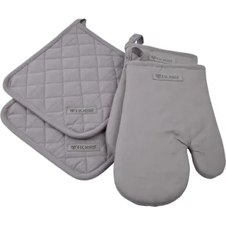 Ross »Exclusiv« 2x Topflappen, und 2x Grillhandschuh, 100% Baumwolle, silberfarben
