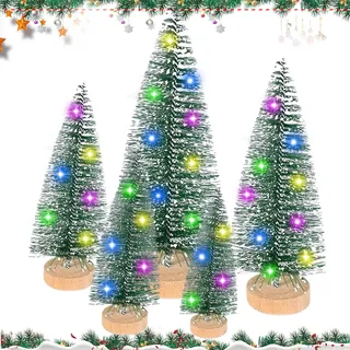 Mini Weihnachtsbaum, 5 Stück Weihnachtsbaum Künstlich, Grün Mini Tannenbaum, Tannenbaum Deko Klein, LED Künstlicher Kiefernbaum mit Holzsockel Schnee Effek Weihnachts Party Basteln for Tischdeko