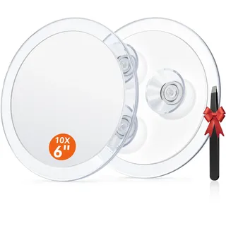 Auxmir 10X Vergrößerungsspiegel 15cm mit 3 Saugnäpfen, Kosmetikspiegel mit 10-Fach Vergrößerung, Schminkspiegel Wandspiegel für Zuhause Badezimmer Reisen