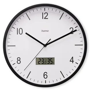 Hama Lanzarote, Wand, Funkgesteuerte Uhr, Kreis, Schwarz, Kunststoff, Glas - Schwarz