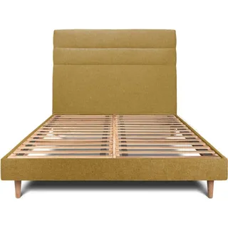 Bett mit Kopfteil – Korbgeflecht-Canvas-Stoff - 140 x 190 cm - Gelb