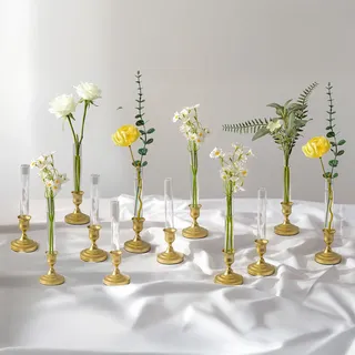 Inweder Reagenzgläser Vase mit Kerzenhalter für Tischdekoration: 12 Stück Klare Glasvase mit Silikonhülle für 2,2 cm Kerzenständer - Kleine Blumenvase für Hochzeit Jahrestag Geburtstag Party
