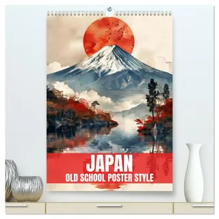 Calvendo Japan - Old School Poster Style (hochwertiger Premium Wandkalender 2026 DIN A2 hoch), Kunstdruck in Hochglanz: