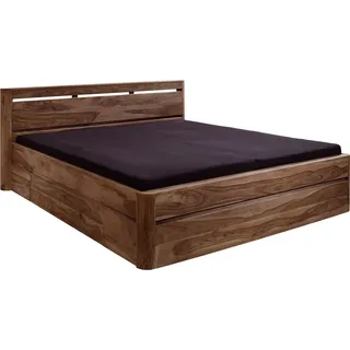 MASSIVMOEBEL24.DE Bett mit Schublade Sheesham 160x200 smoked cherry gebeizt TORONTO #161 - Dunkelbraun