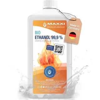 Maxxi Clean | 750 ml Bioethanol für Tischkamine | Made in Germany | geruchsneutral und rußfrei bei Indoor,- und Outdoor Ethanol-Kaminen | geeignet für Raum,- und Gartenfeuer mit Alkohol-Kamin