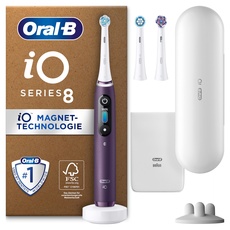 Bild Oral-B iO Series 8 Plus Edition Elektrische Zahnbürste/Electric Toothbrush, PLUS 3 Aufsteckbürsten, 6 Putzmodi für Zahnpflege, Reiseetui, Designed by Braun, violet ametrine