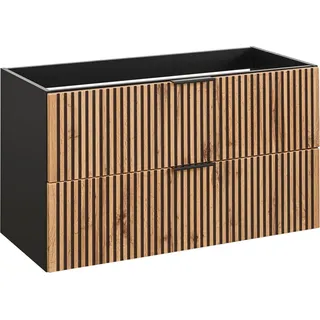 Waschtischunterschrank 100 cm XANTEN-56 in anthrazit mit Eiche Nb. schwarze Rillen, B/H/T: ca. 100/57/46 cm - Braun