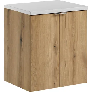 Badezimmerschrank unter Waschbecken 50 cm Eiche Evoke mit weißer Platte - Braun, Weiß