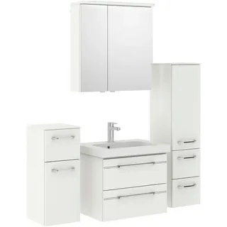 Pelipal Badezimmer , Weiß Hochglanz , Metall , 5-teilig , 5 Fächer , insgesamt: 5,2 Schubladen , 148 cm , Made in Germany , hängend, Typenvielfalt , Badezimmer, Badmöbelsets & Badmöbelserien, Badmöbel-Sets