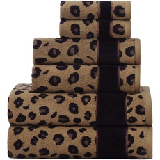 COTTON CRAFT 6-teiliges Handtuch-Set – Tierdruck Safari 100% Baumwolle Jacquard dekoratives Badezimmer-Handtuch-Set – 2 Badetücher, 2 Handtücher, 2 Waschlappen – superweich, schnell trocknend,