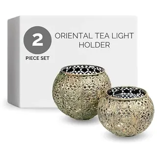 Flanacom Premium Windlicht - 2 Set - Schwarz Gold - Teelichter - Teelichtgläser Windlicht - Orientalisches Teelicht - Marokkanische Teelichtgläser