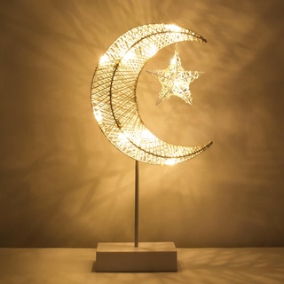 Lewondr Tischlampe, Dekorativ LED Nachttischlampe Batteriebetrieben Weihnachtsdeko Mond Stern Schreibtischlampe, Ramadan Tischdeko Warmweiß Weihnachtsbeleuchtung für Weihnachten Neujahr Zuhause, Weiß