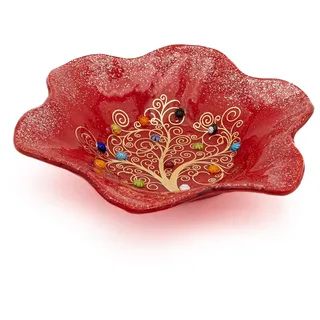 Sospiri Venezia Murano-Glas-Toilettentablett mit handgefertigter Baum des Lebens-Dekoration dekorative Schale Wohndekoration Geschenkidee handgefertigt in Italien (13 x 13 cm)