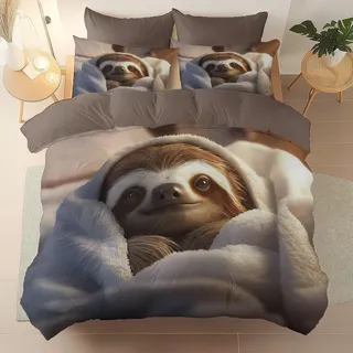 Bettwäsche 135 x 200 cm Bedruckte 2 Teiliges, Hd Decke Faultier Mikrofaser Bettbezüge mit Kissenbezug 80x80 cm, Grau Wende Bettbezug mit Reißverschluss für Erwachsene Kinder