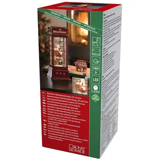 Konstsmide 4363-550 Telefonzelle mit Weihnachtsmann Warmweiß LED Bunt beschneit, mit Wasser gefuell