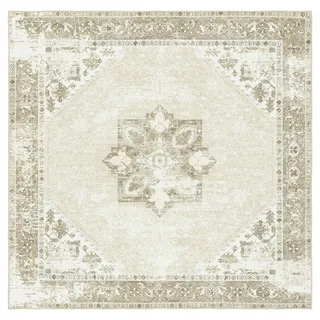 SAFAVIEH Traditionell Teppich für Maschinenwaschbar und rutschfest - Ideal für stark frequentierte Bereiche - Tucson Collection, Kurzer Flor, Salbei und Elfenbein, 120 X 120 cm