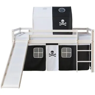 Homestyle4u Hochbett mit Rutsche 90/200 cm Schwarz , Holz , 90x200 cm , Babymöbel & Kindermöbel, Kinderzimmer & Jugendzimmer, Kinderbetten, Hochbetten