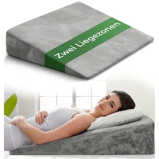 Keilkissen für Bett und Couch, Matratzenkeil, Reflux Kissen [mit 2 Liegezonen], Lesekissen zur Schlaferhöhung Rückenkissen als Bettkopfteil, Betterhöher, Rückenstützkissen, Beinkissen oder Venenkissen