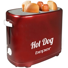 BEPER BT.150Y Hot Dog Maker mit 5 Kochstufen - Hot Dog Maschine im Vintage Design, Rot, 750 W