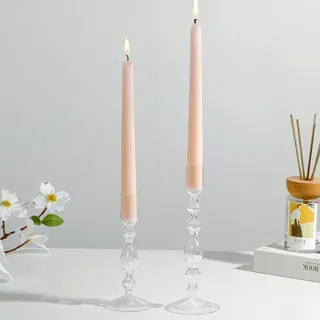 Glasseam Glas Kerzenständer Stabkerzen: 2er Set Kerzenhalter Stabkerze Modern Stabkerzenhalter Glas für Tisch Deko Kerzenständer Weihnachten für Esstisch Hochzeit Geburtstag Dekoration